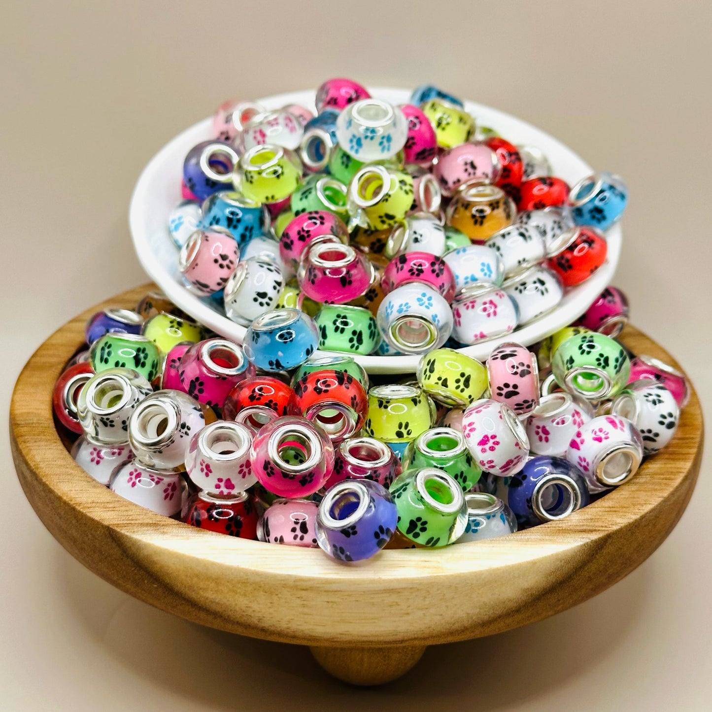 14mm Colorful Paw Acrylic Abacus Spacer