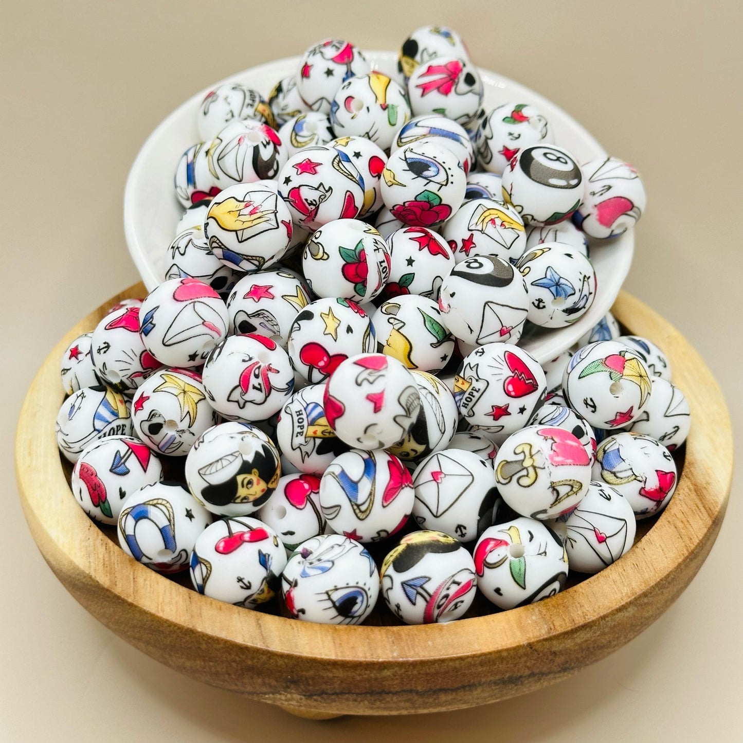 15mm Tattoo Fun Silicone Bead