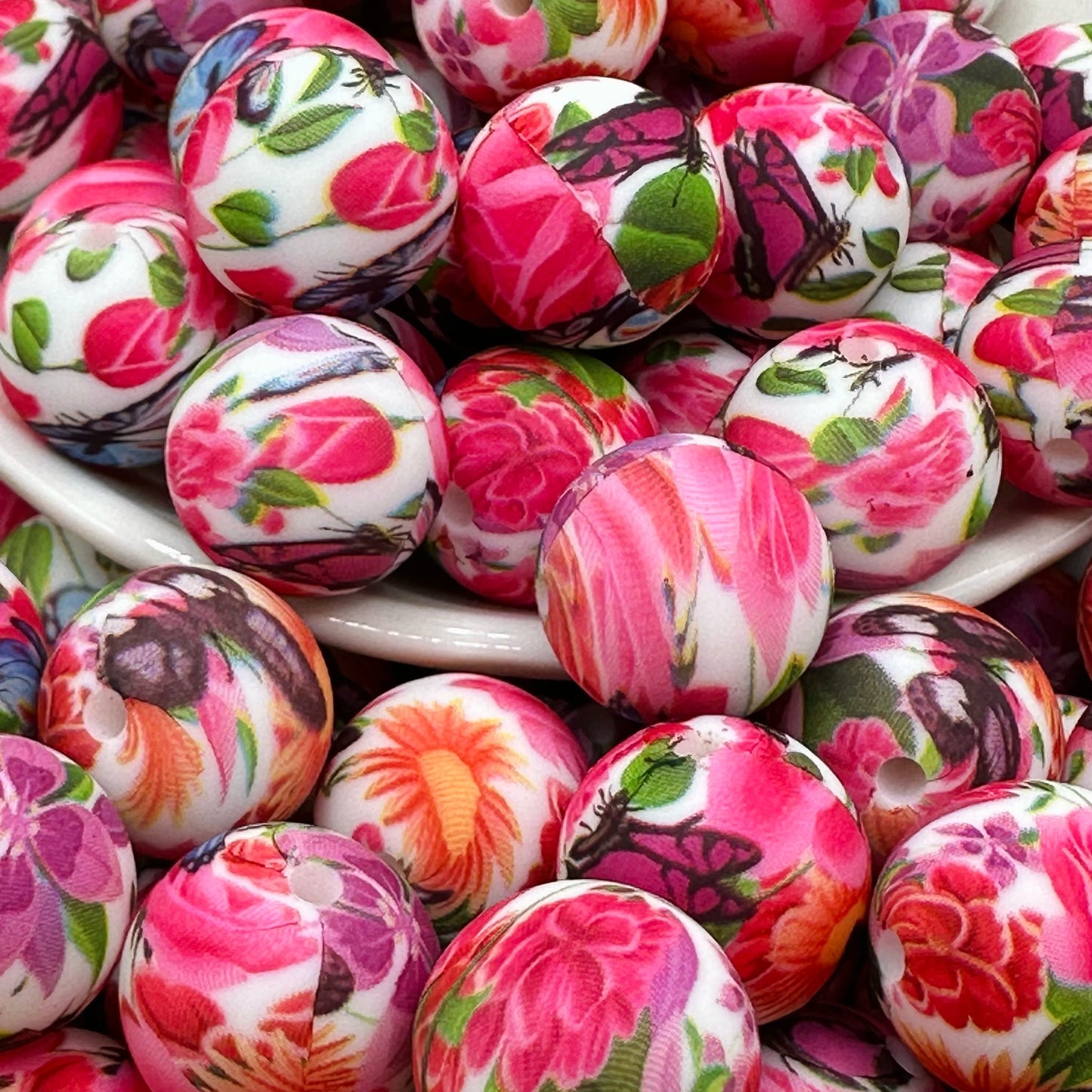 15mm Butterflies and Florals Silicone Bead