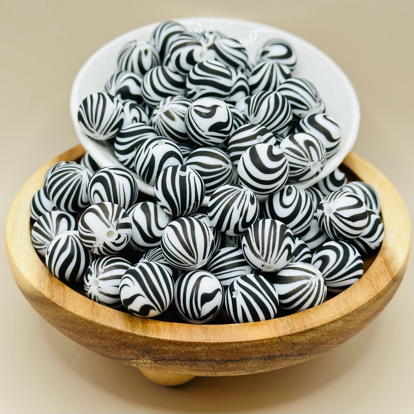15mm Wild Zebra Silicone Bead