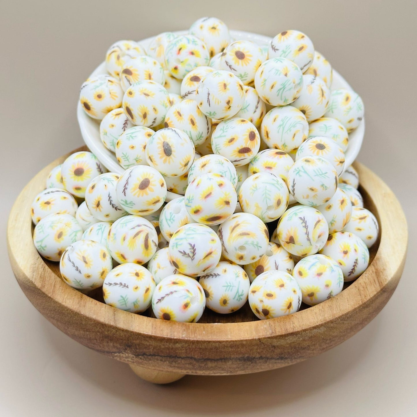 15mm Dainty Yellow Flowers Silicone Beads