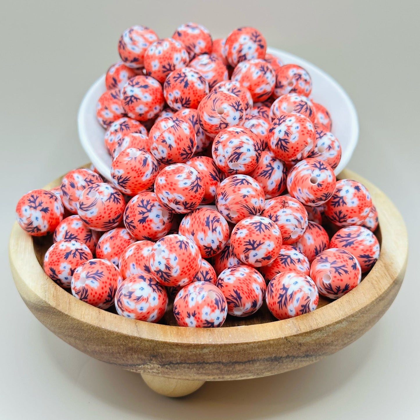 15mm White Flowers on White Silicone Bead