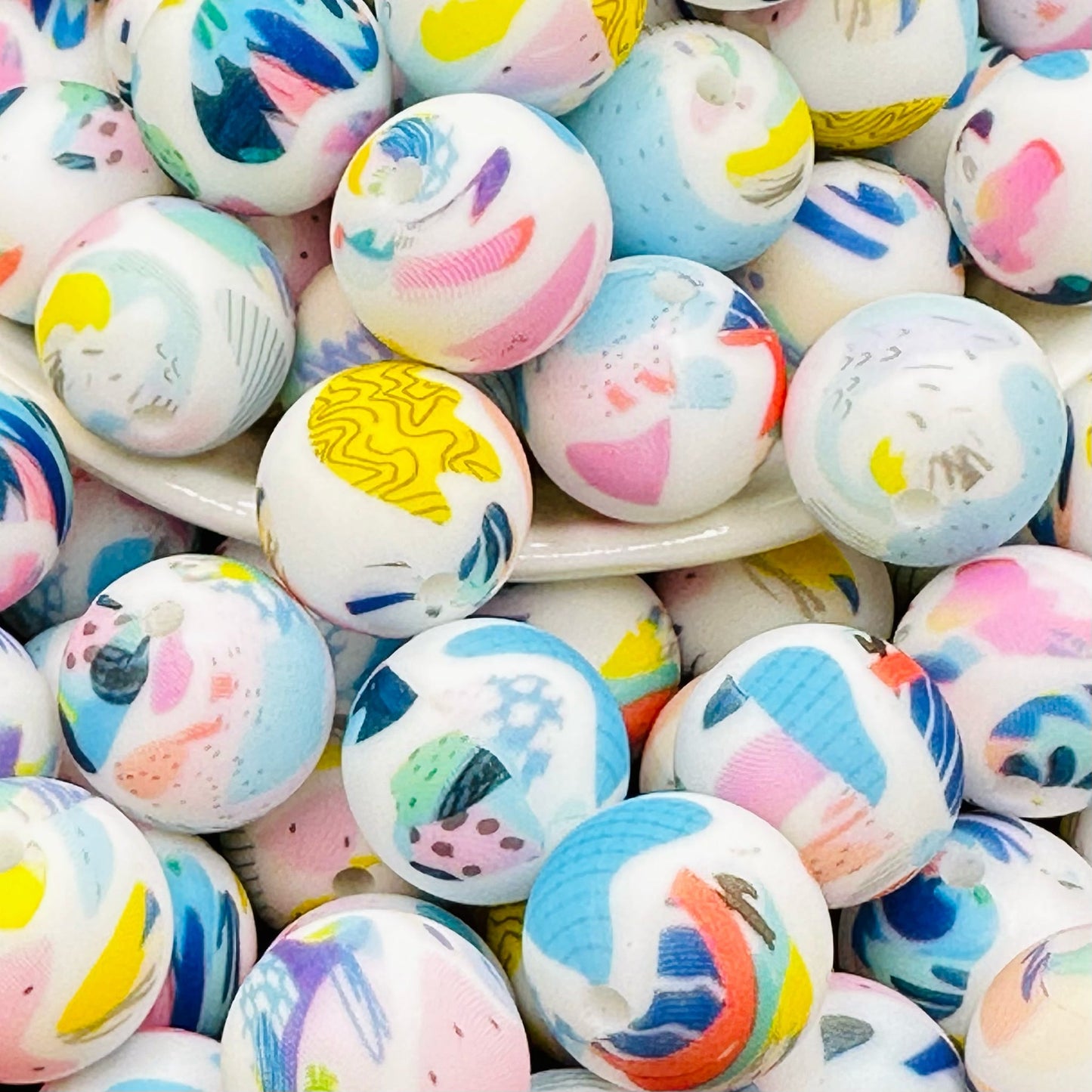 15mm Funky Pattern Silicone Bead