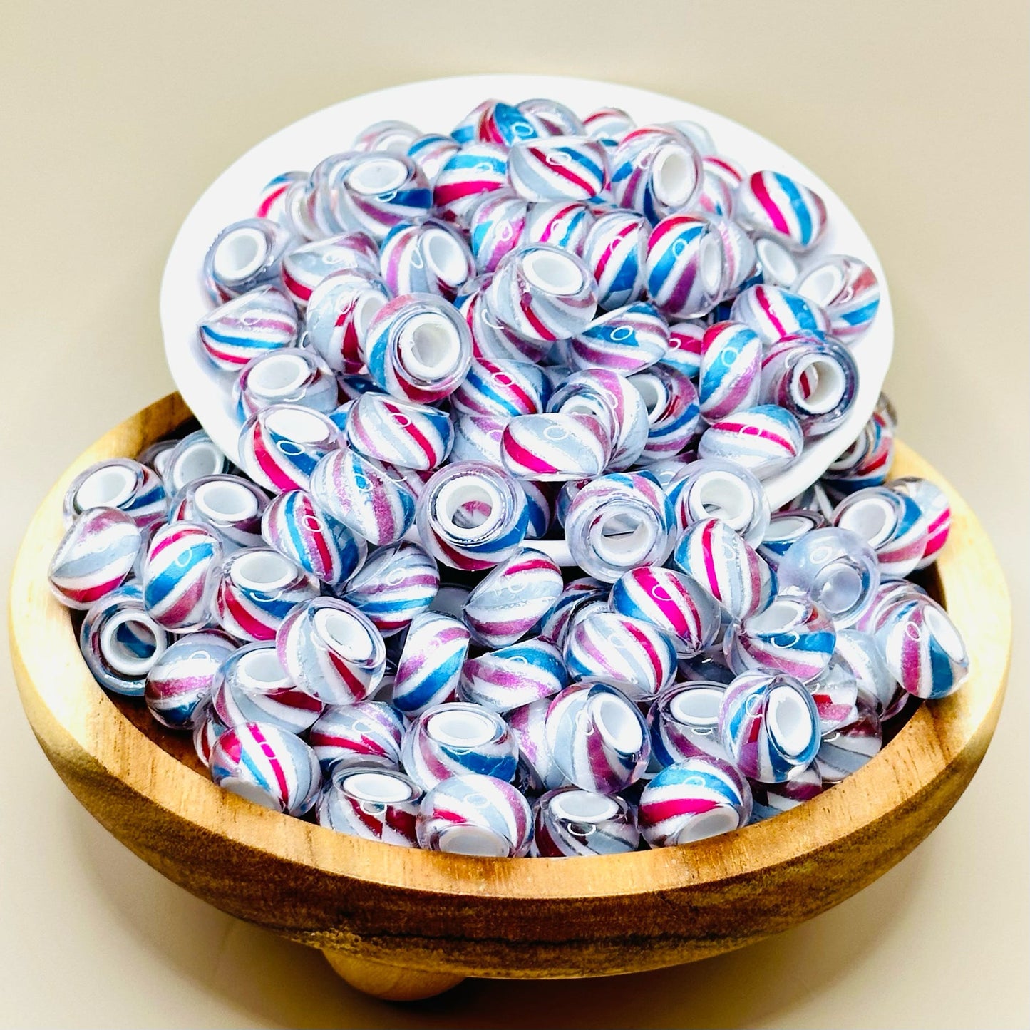 14mm Red, White, And Blue Swirl Acrylic Abacus Spacer