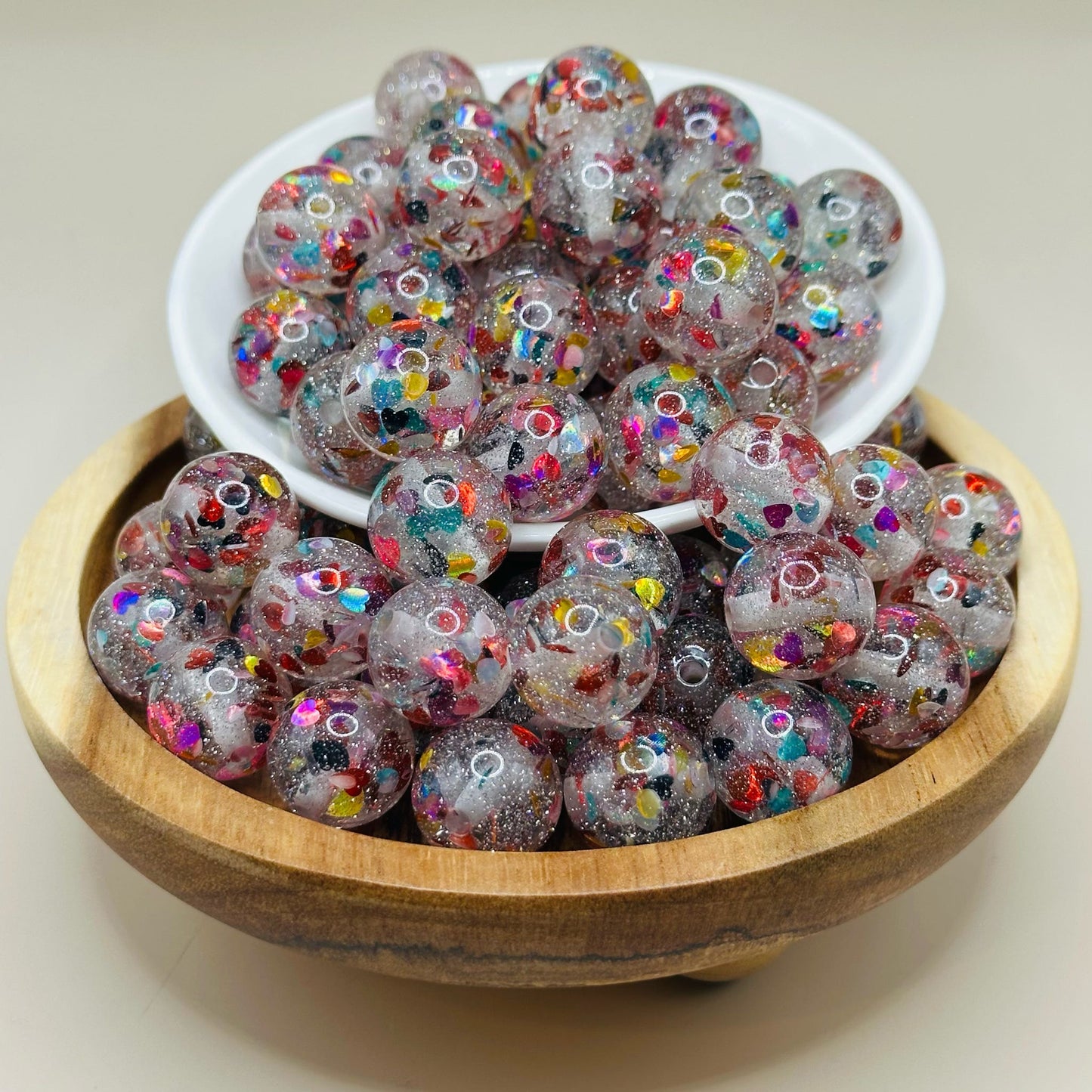 16mm Rainbow Confetti Heart Acrylic Bead Pack