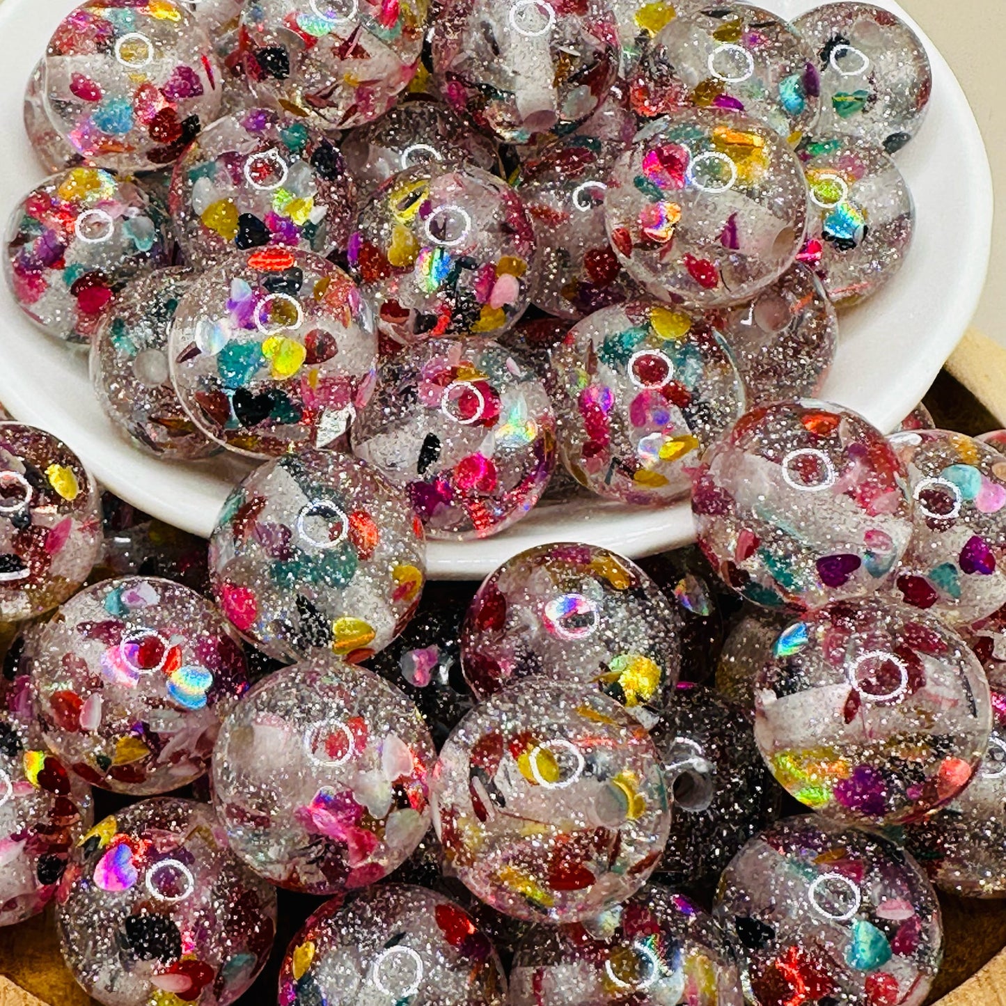 16mm Rainbow Confetti Heart Acrylic Bead Pack