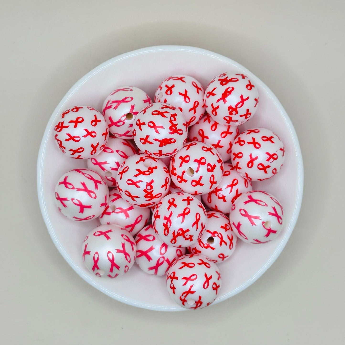 20mm Red Ribbon Acrylic Print Bead