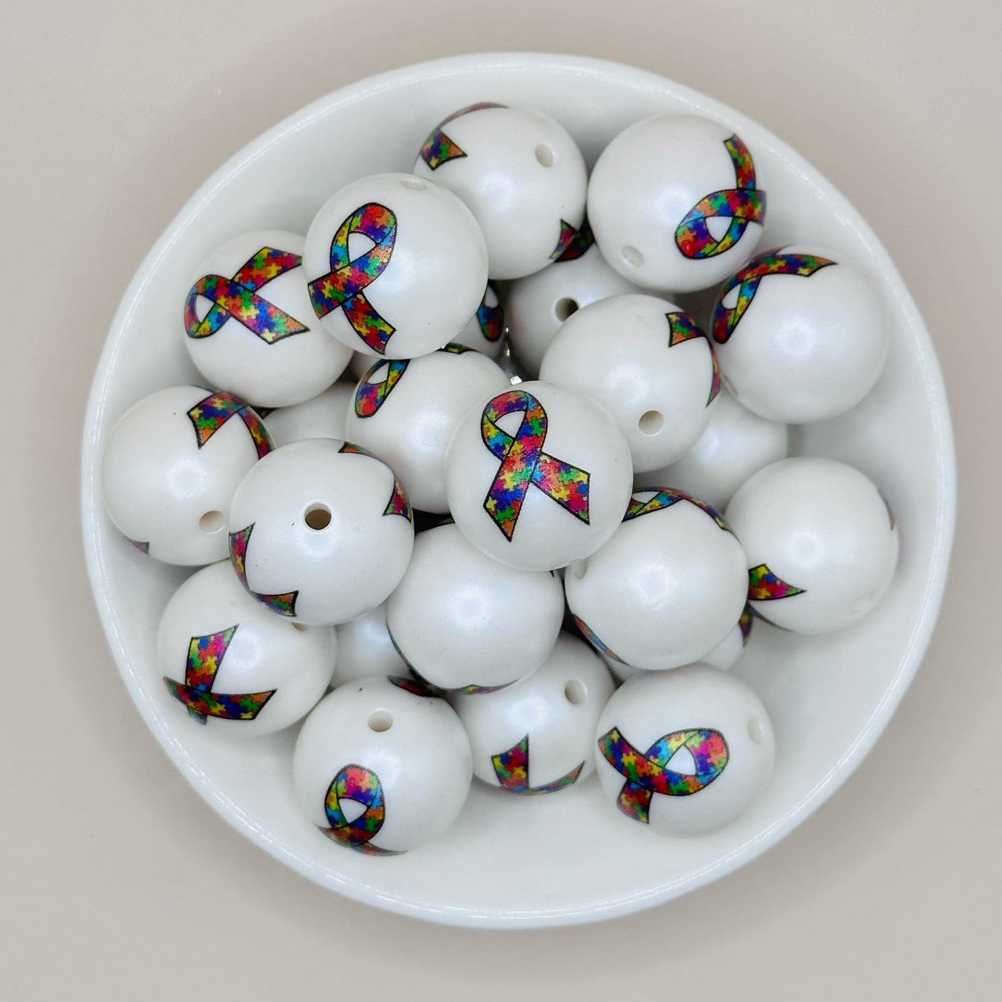 20mm Autism Ribbon Acrylic Print Bead