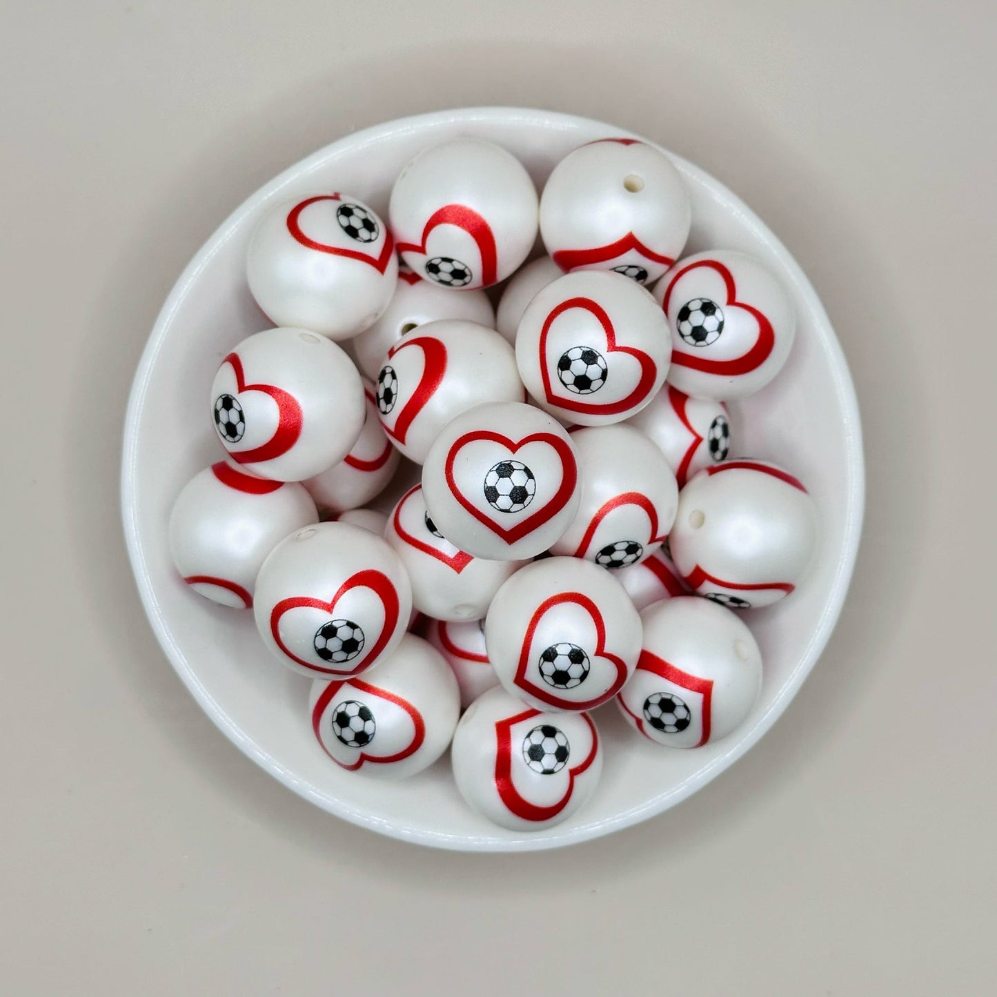20mm Soccer Heart Acrylic Print Bead