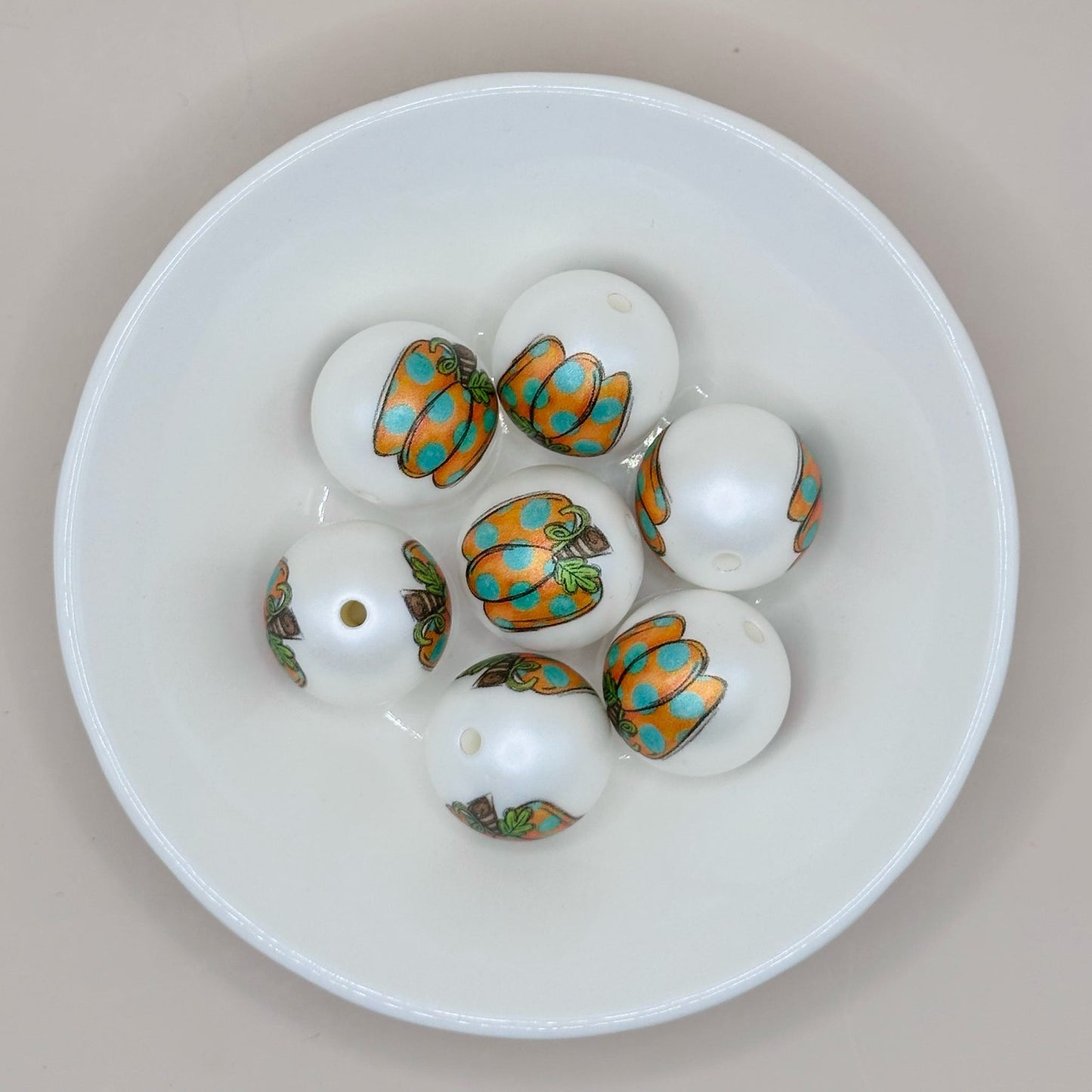 20mm Teal Polka Dot Pumpkin Acrylic Print Bead