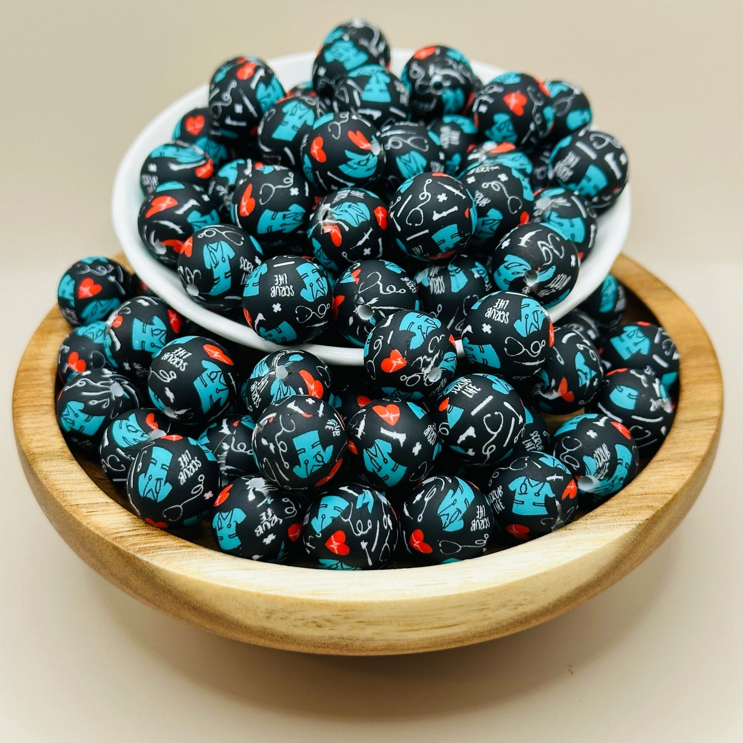 15mm Nurse Print Silicone Print Bead