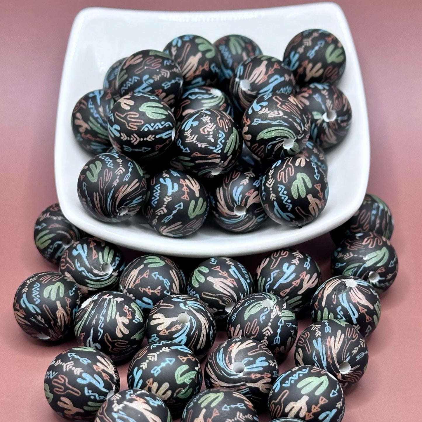 15mm Retro Cacti Silicone Bead