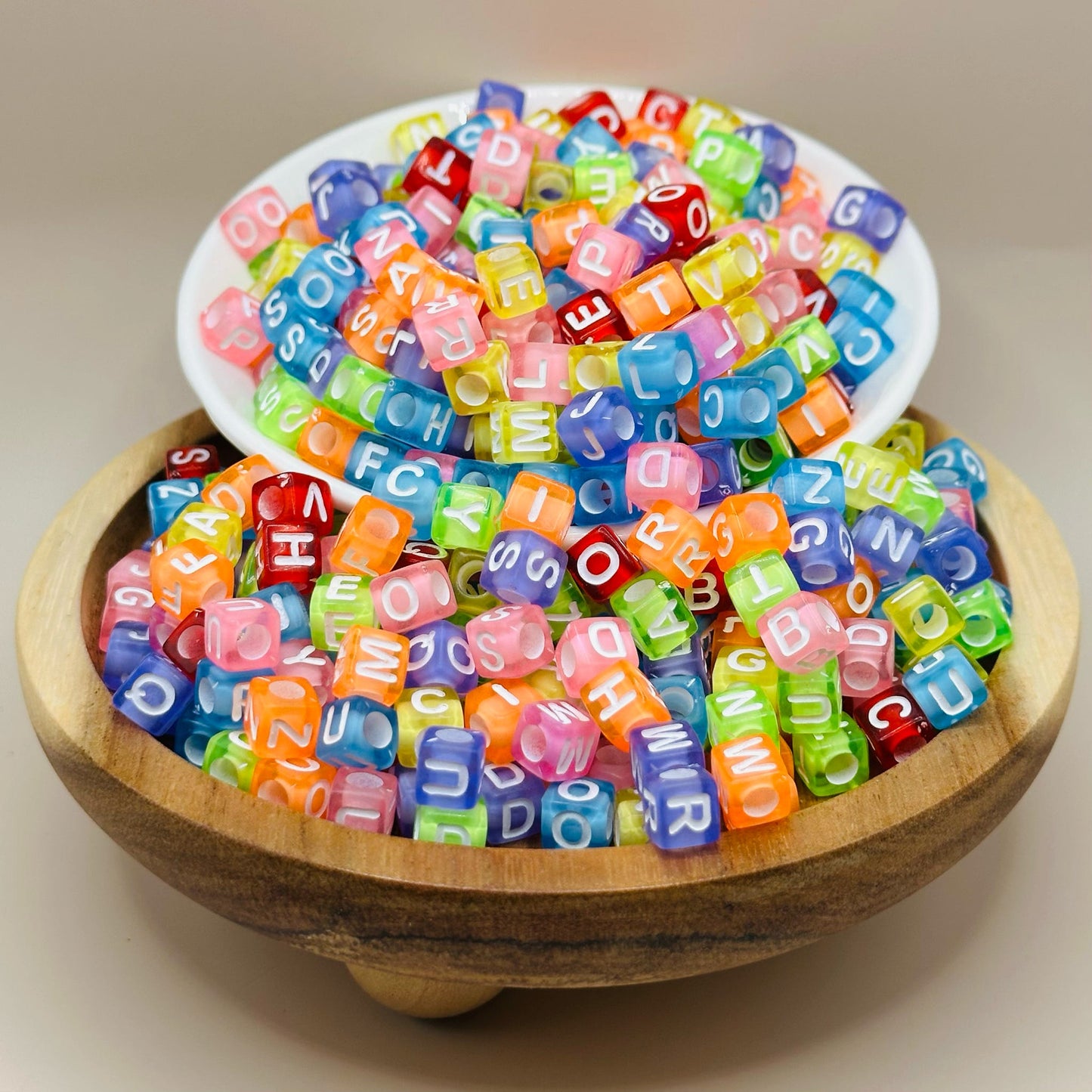 6mm Neon Alphabet Beads