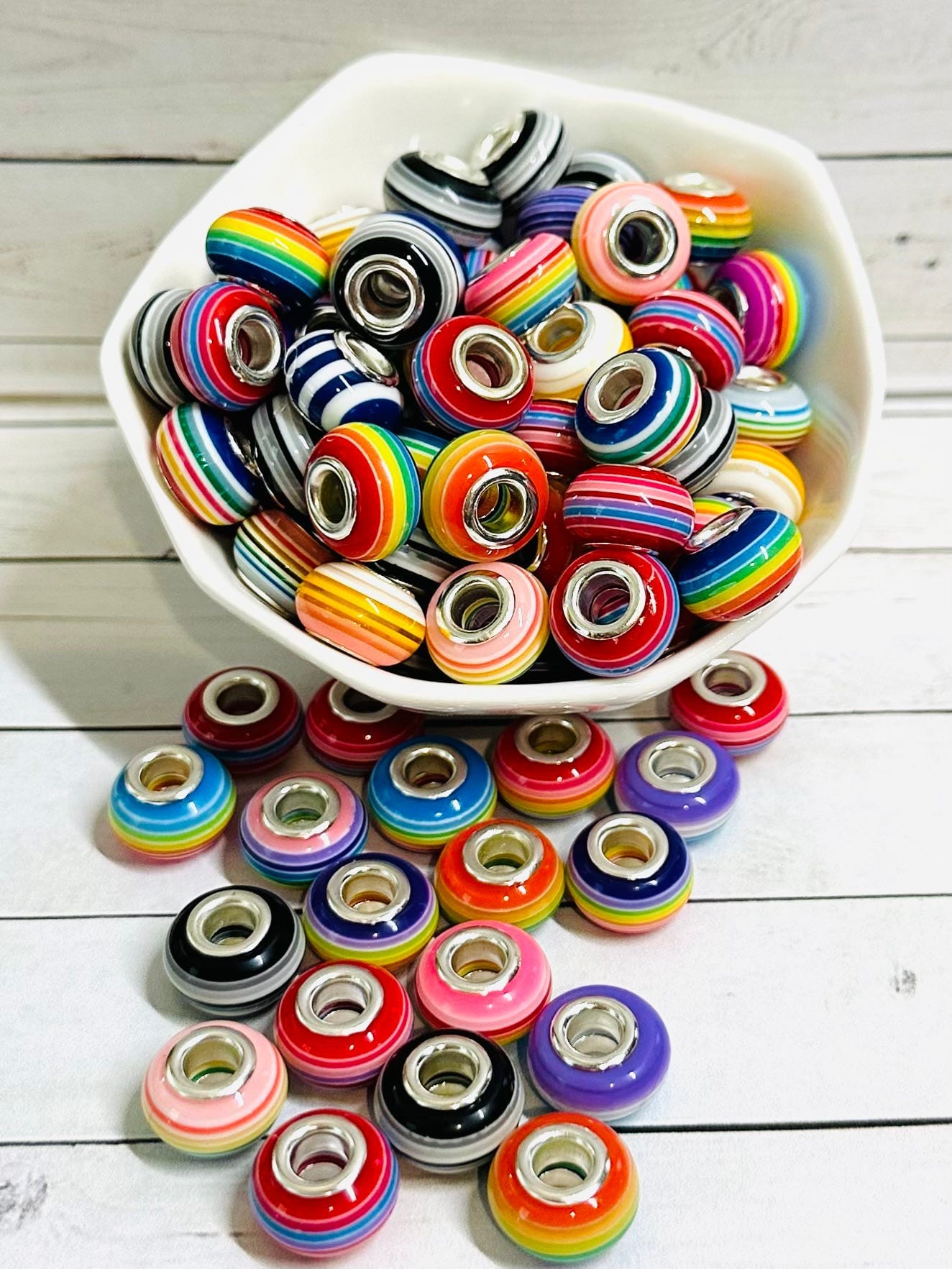 14mm Multicolor Stripe Mix Acrylic Abacus Spacer