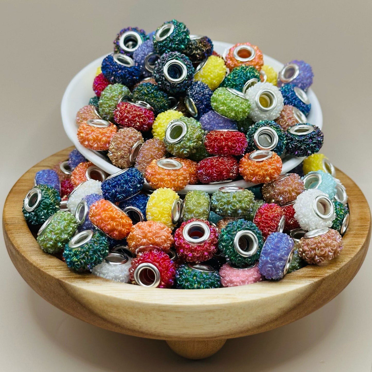 14mm Textured Rose Acrylic Abacus Spacer