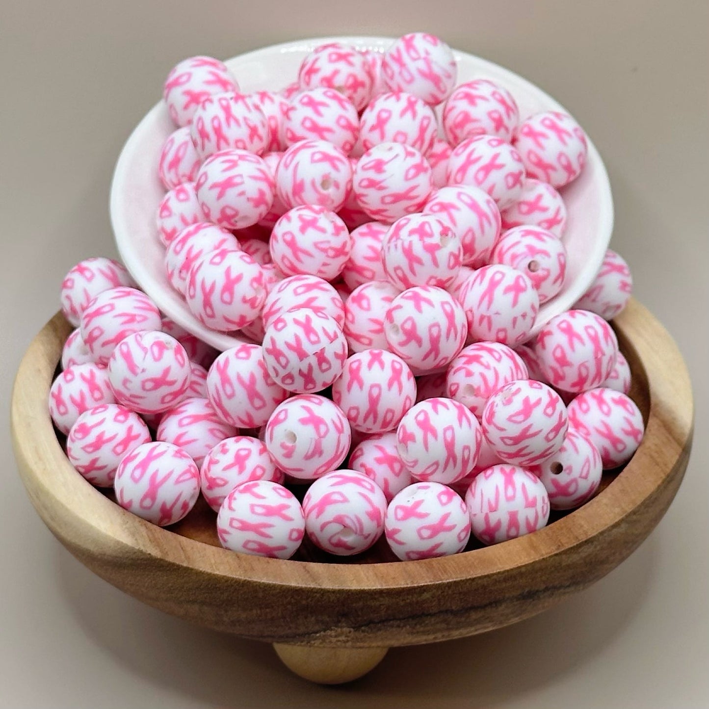 15mm Pink Ribbon Awareness Silicone Bead