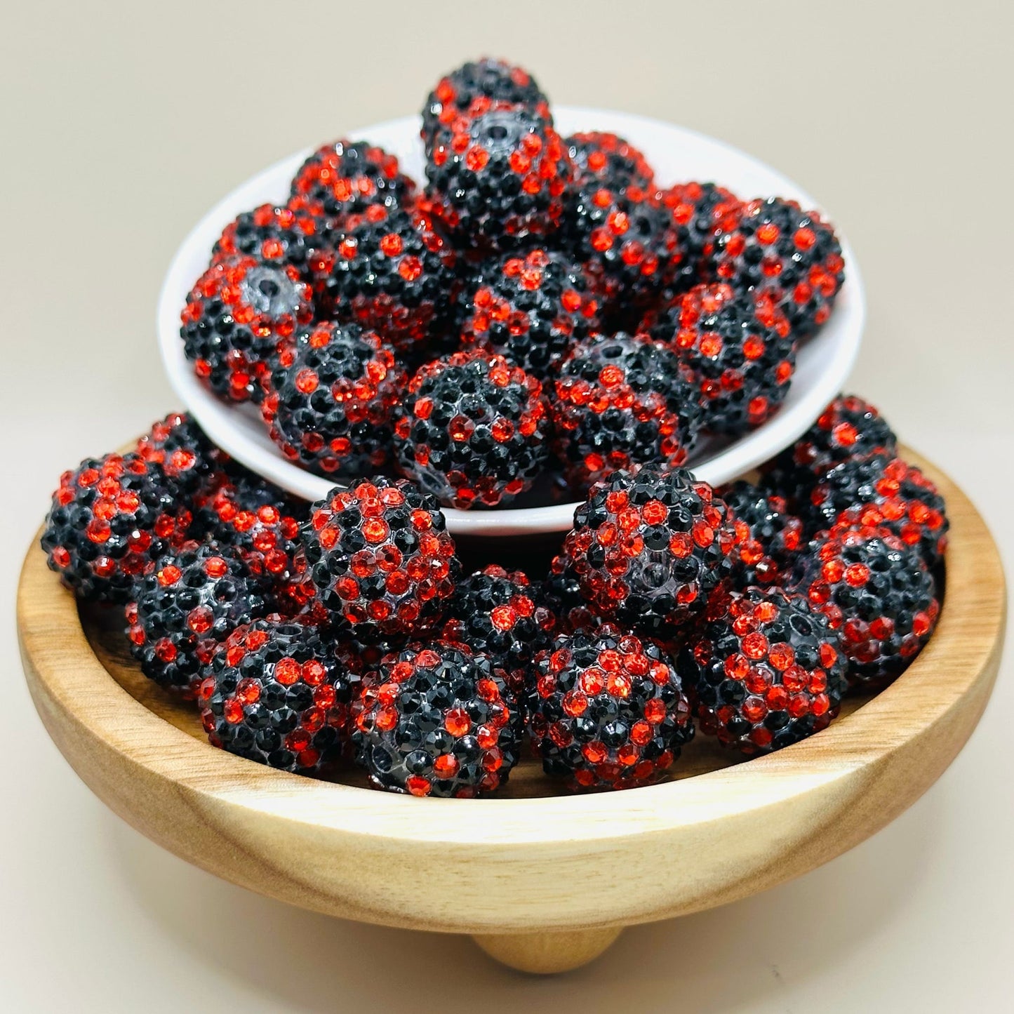 20mm Back and Red Rhinestone Acrylic Beads