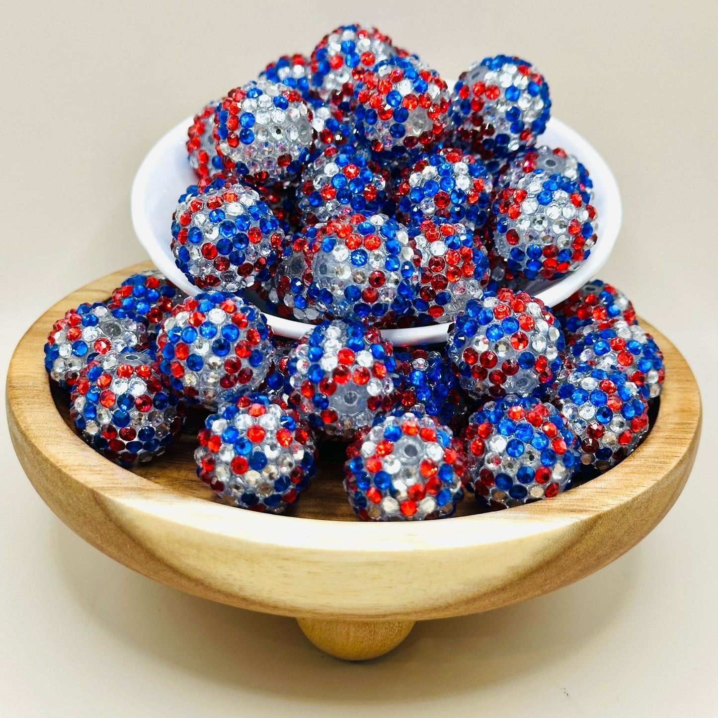 20mm Red, White, and Blue Rhinestone Acrylic Beads