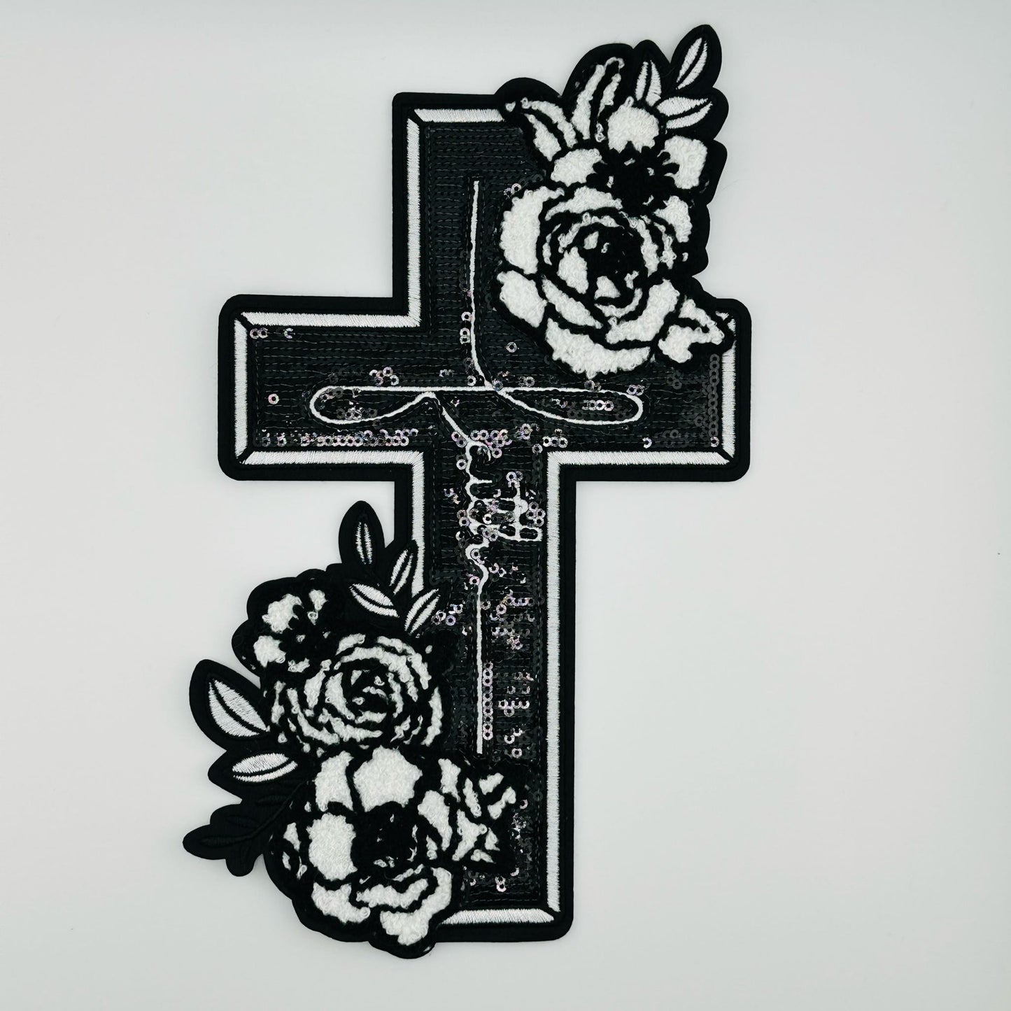 Black and White Floral Cross Patch