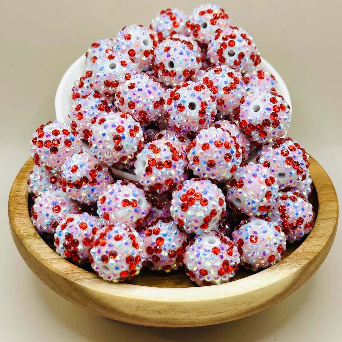 20mm Red and Pink Rhinestone Acrylic Beads