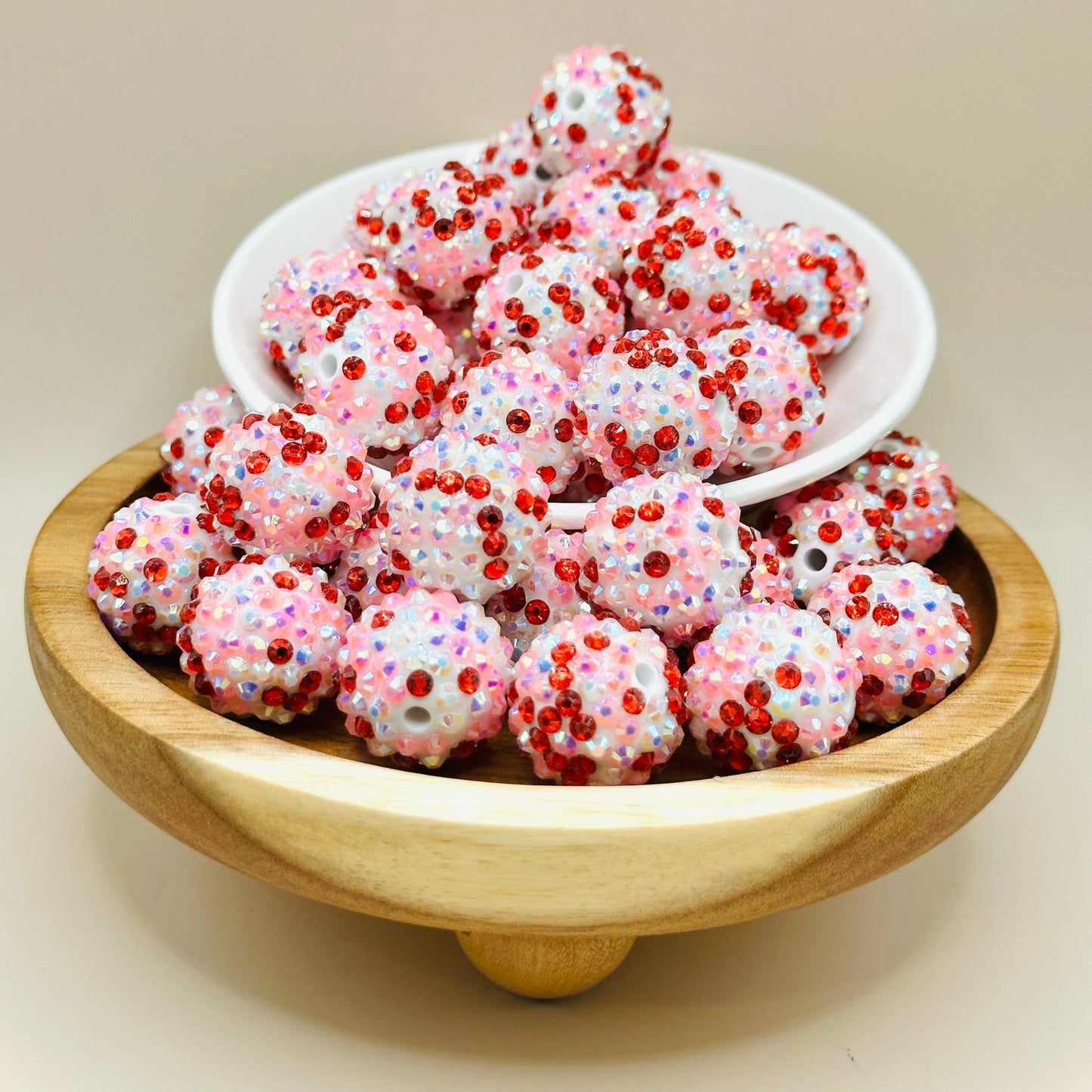 16mm Red and Pink Rhinestone Acrylic Beads