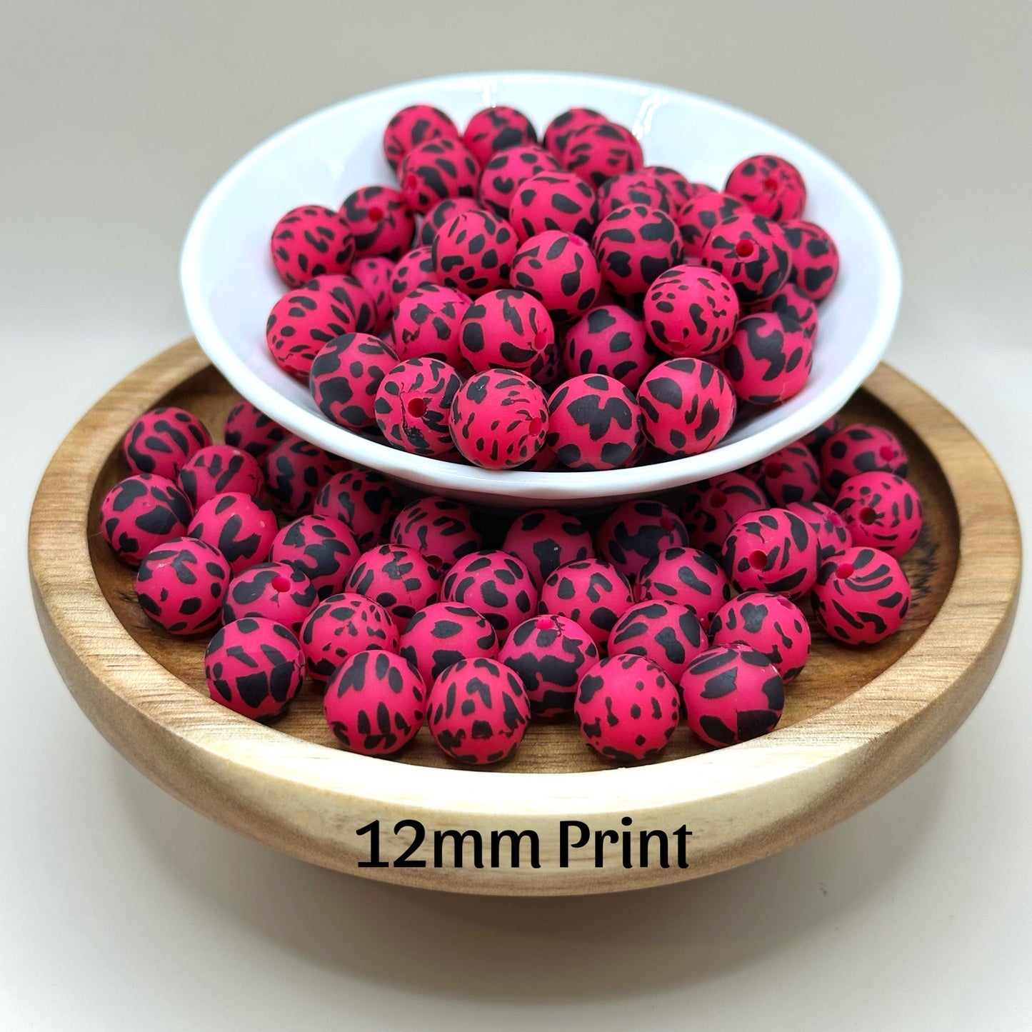 Hot Pink Cow Print Silicone Bead