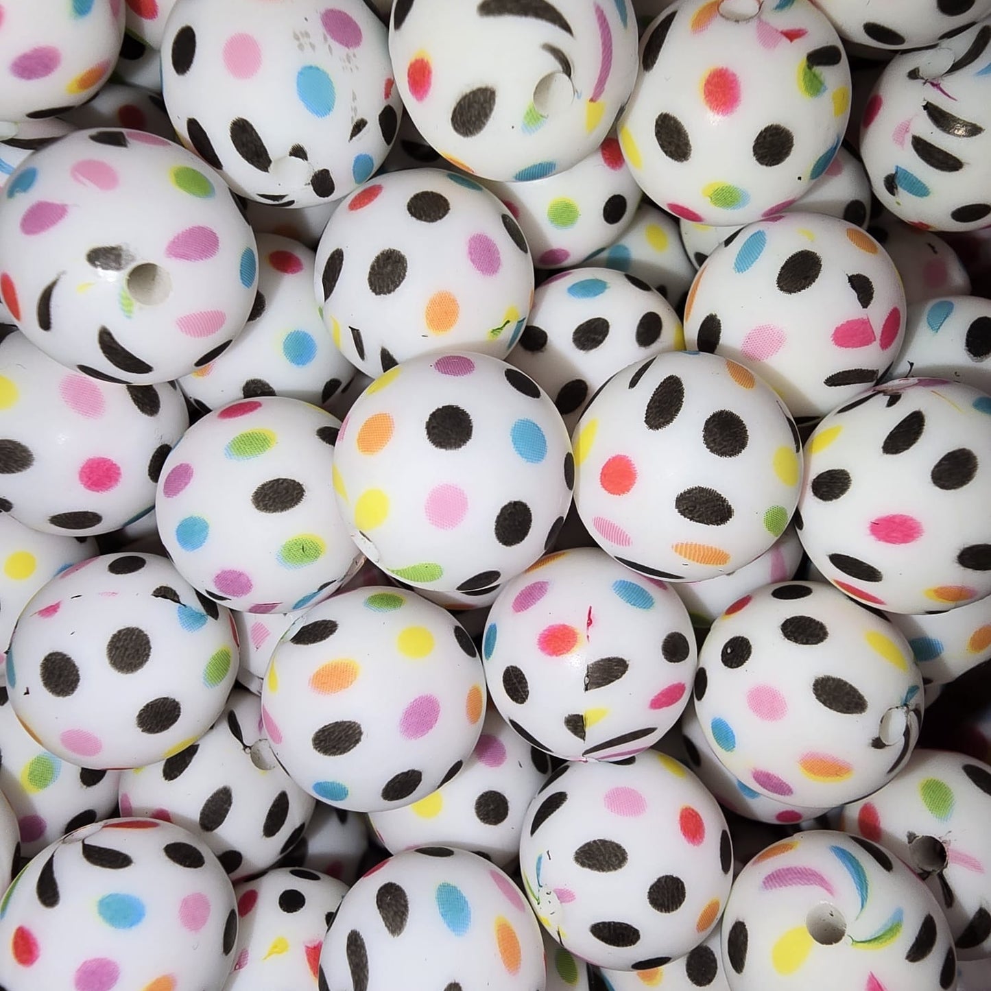 15mm Rainbow Polka Dot Silicone Bead