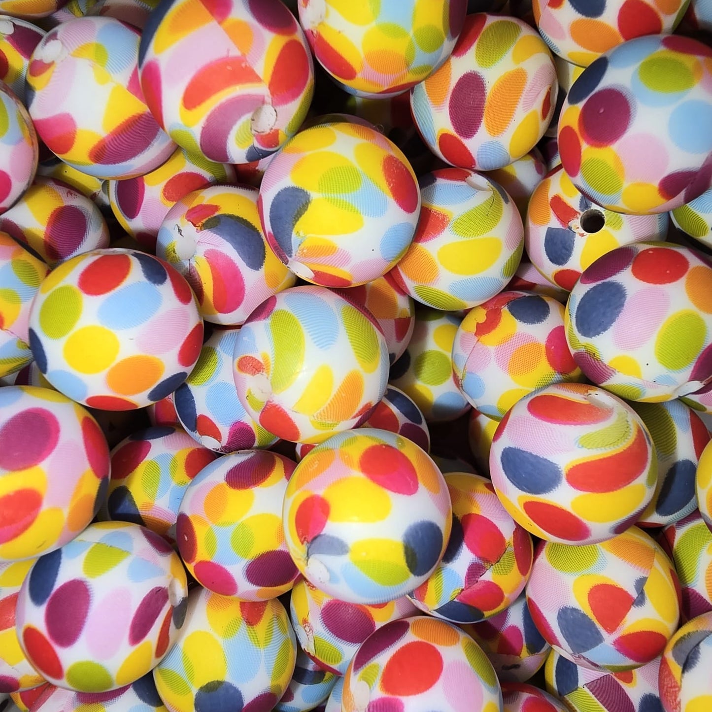 15mm Bright Rainbow Polka Dot Silicone Bead