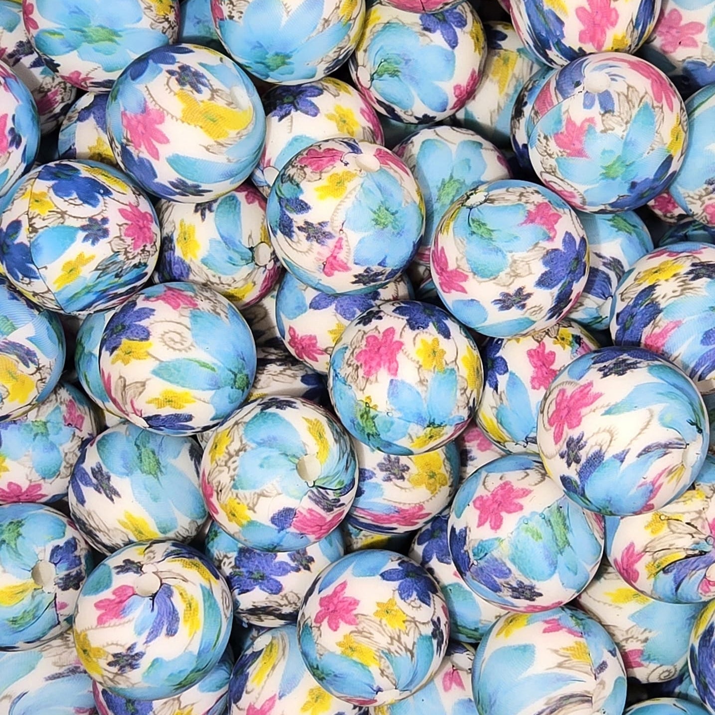 15mm Feeling Blue Floral Silicone Print Bead