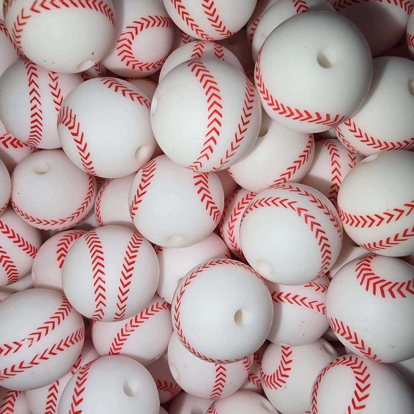 15mm Baseball Print Silicone Bead