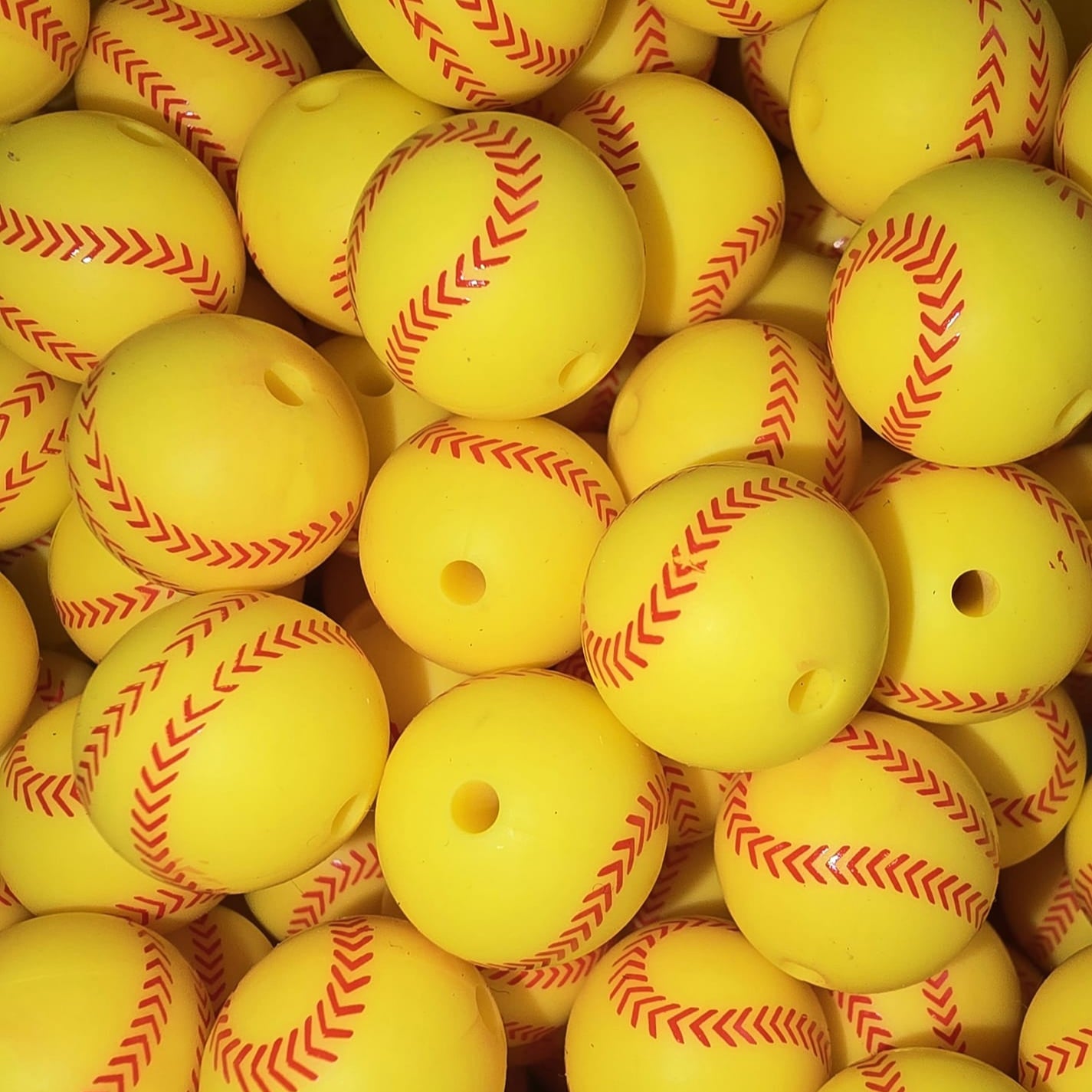 15mm Softball Print Silicone Bead