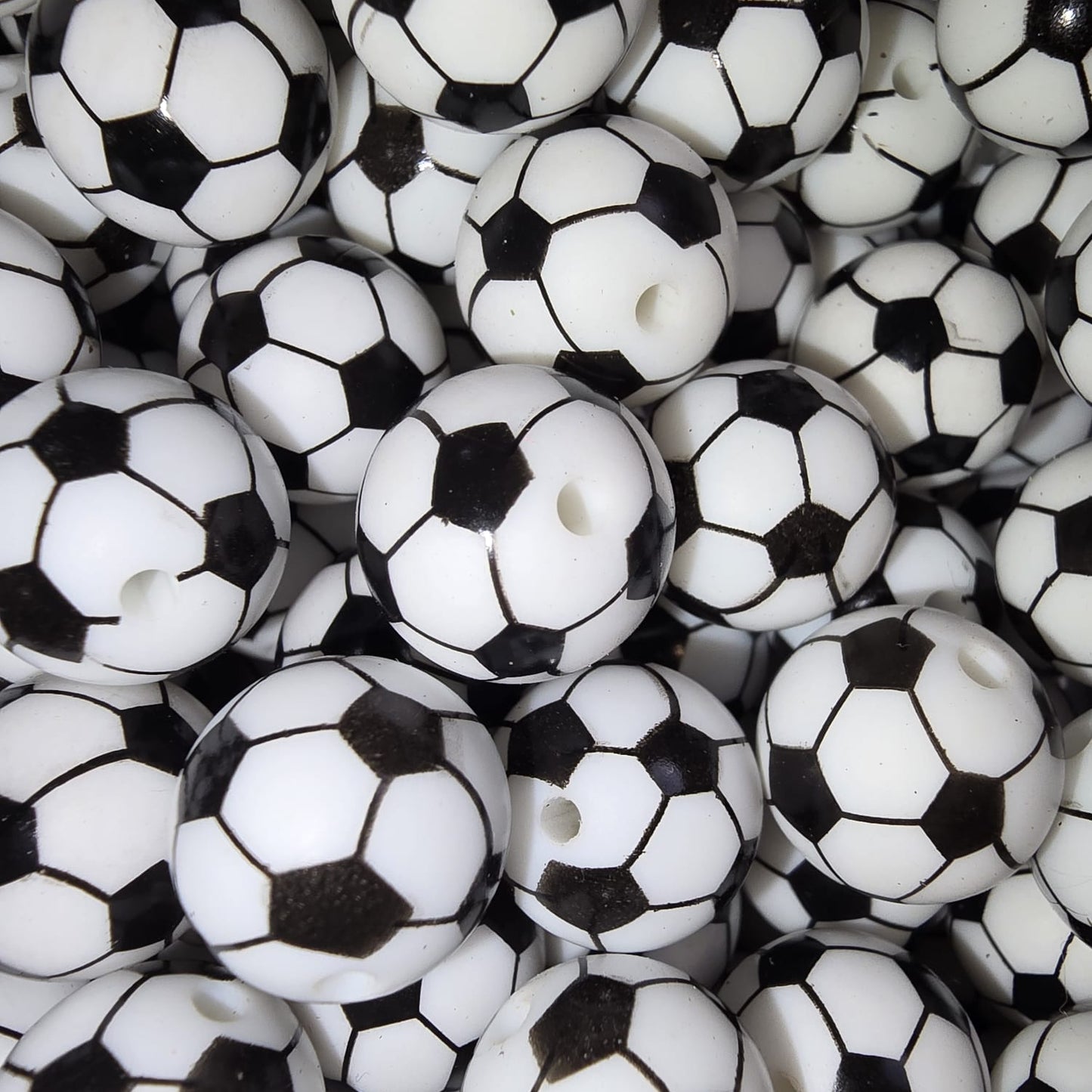 15mm Soccer Print Silicone Bead