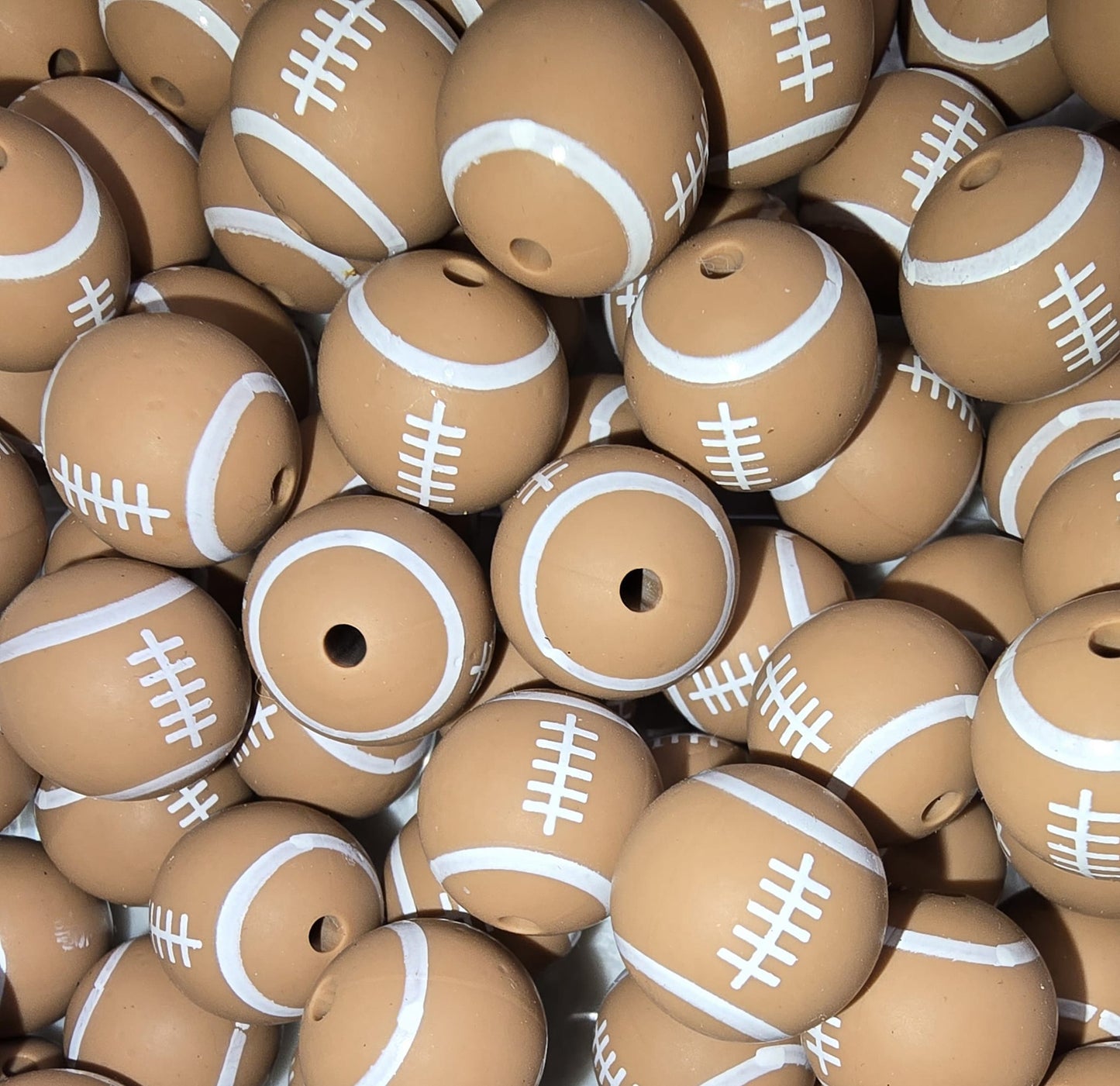 15mm Football Print Silicone Bead