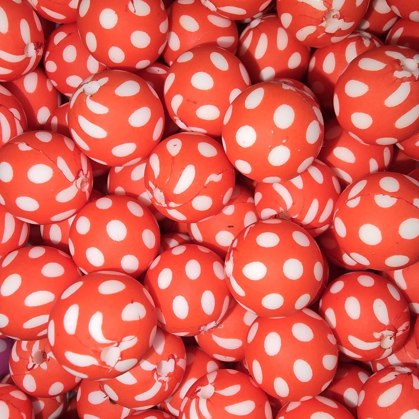 15mm Red and White Polka Dot Silicone Bead