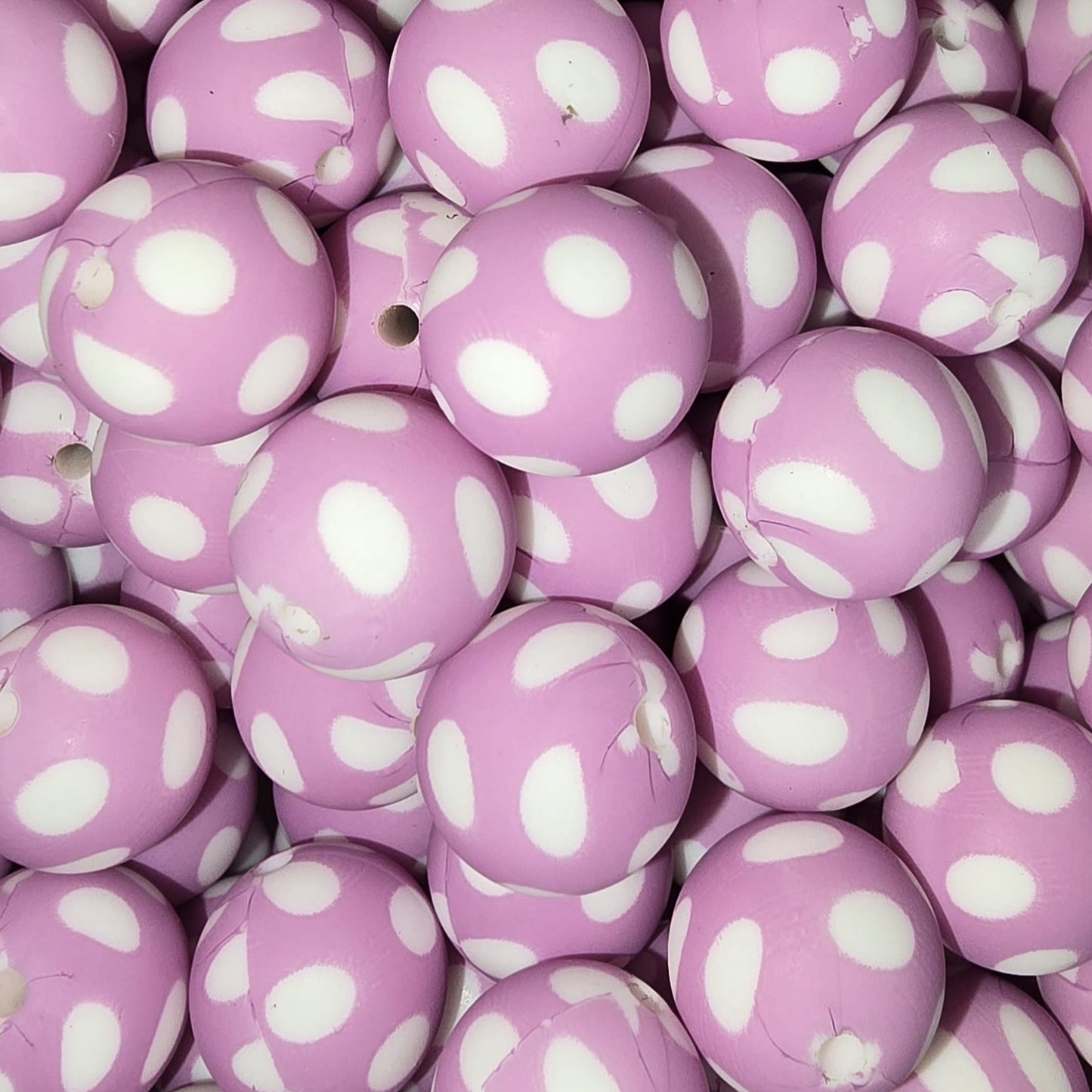 15mm Purple and White Polka Dot Silicone Bead