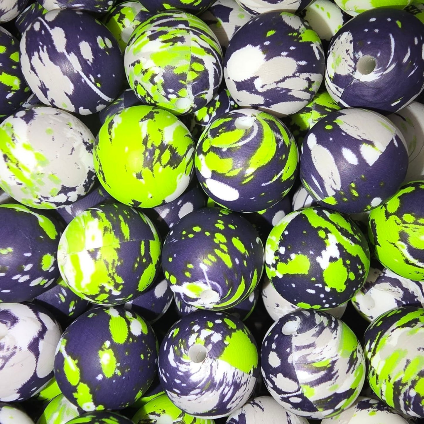 15mm Blue and Lime Green Paint Splatter Silicone Bead