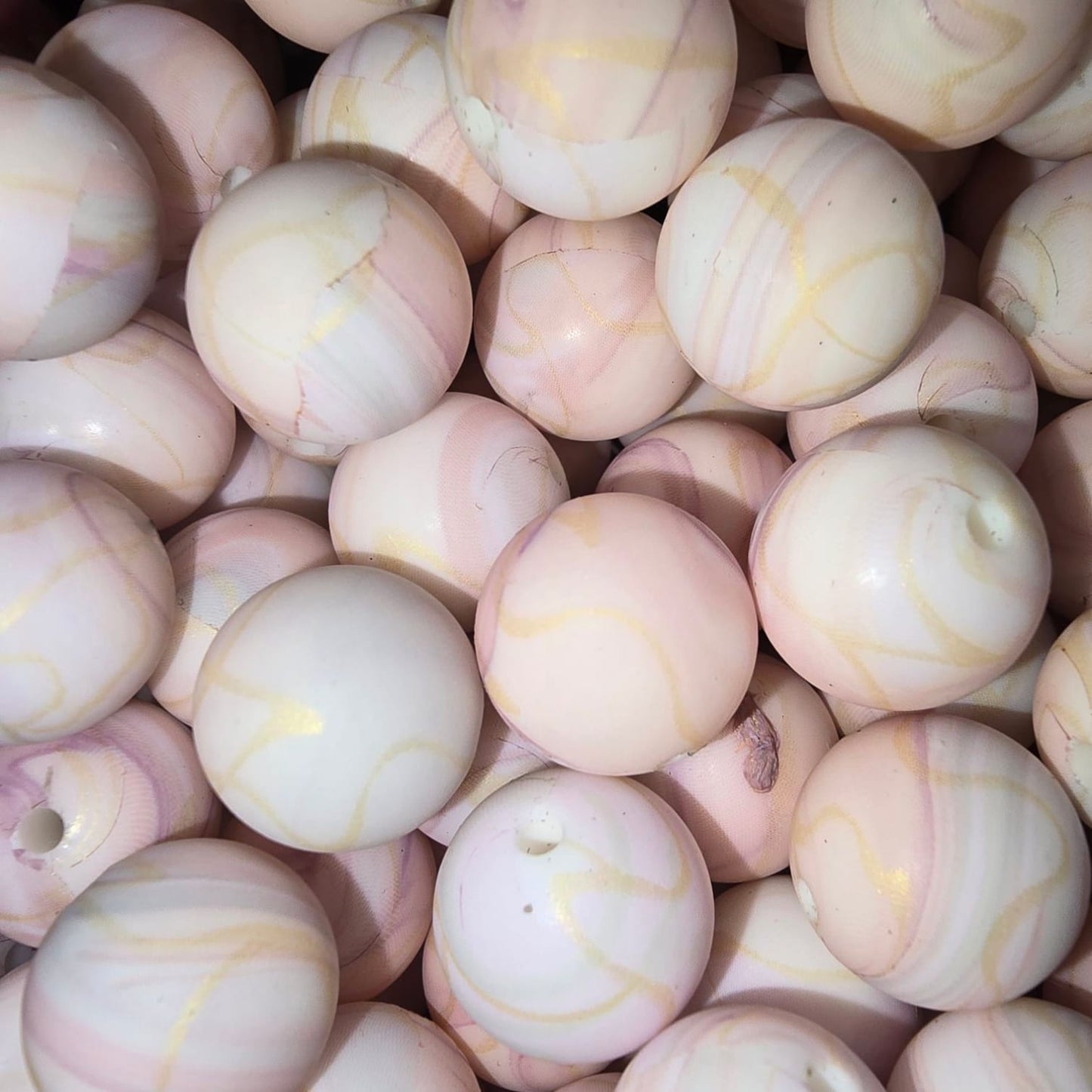 15mm Pink Gold Marble Print Silicone Bead
