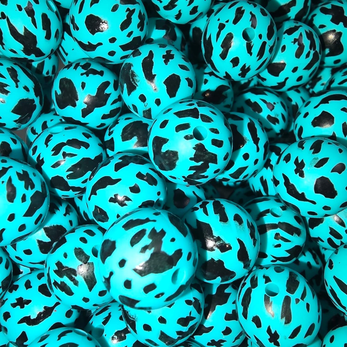15mm Teal Cow Silicone Bead