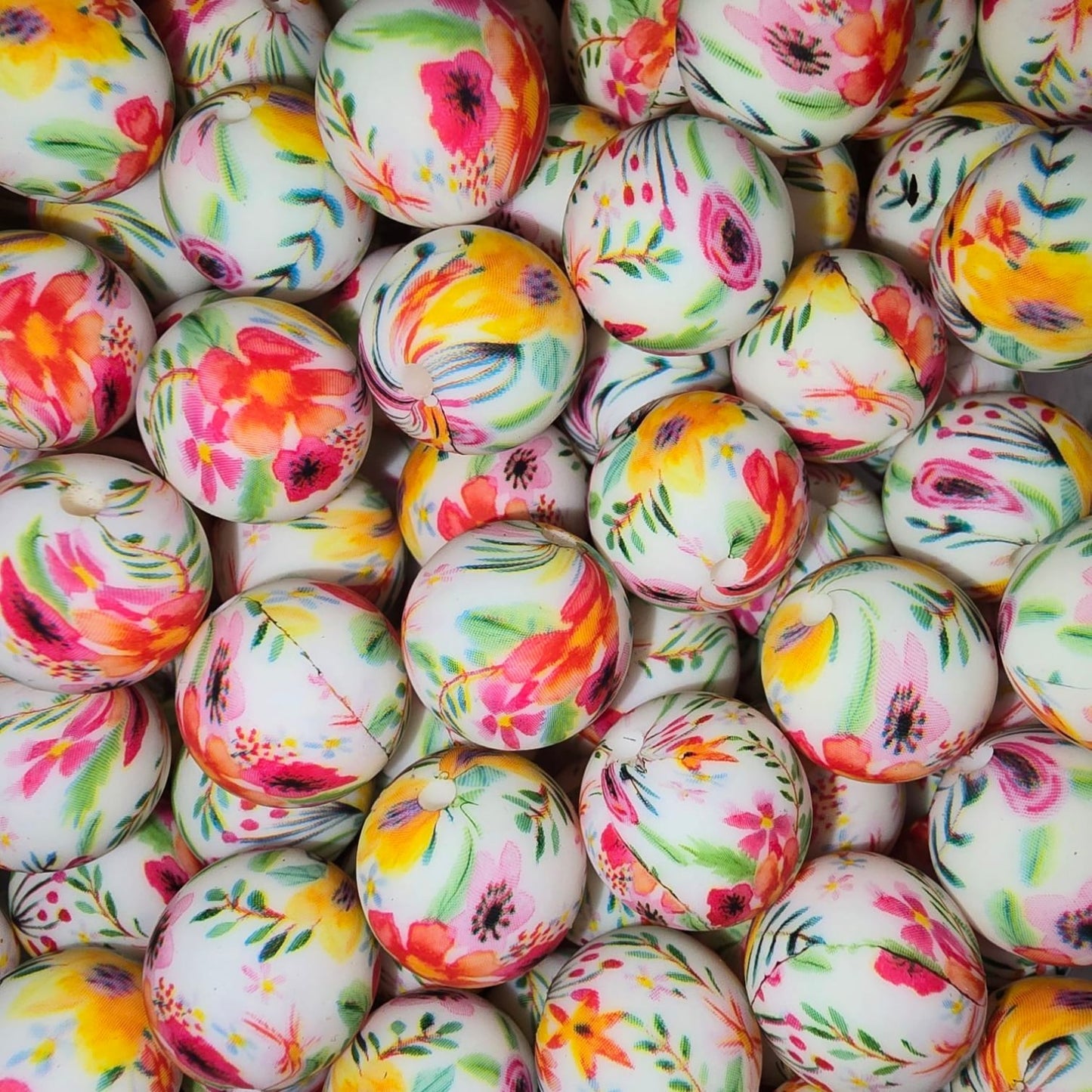 15mm Bright Spring Floral Silicone Bead