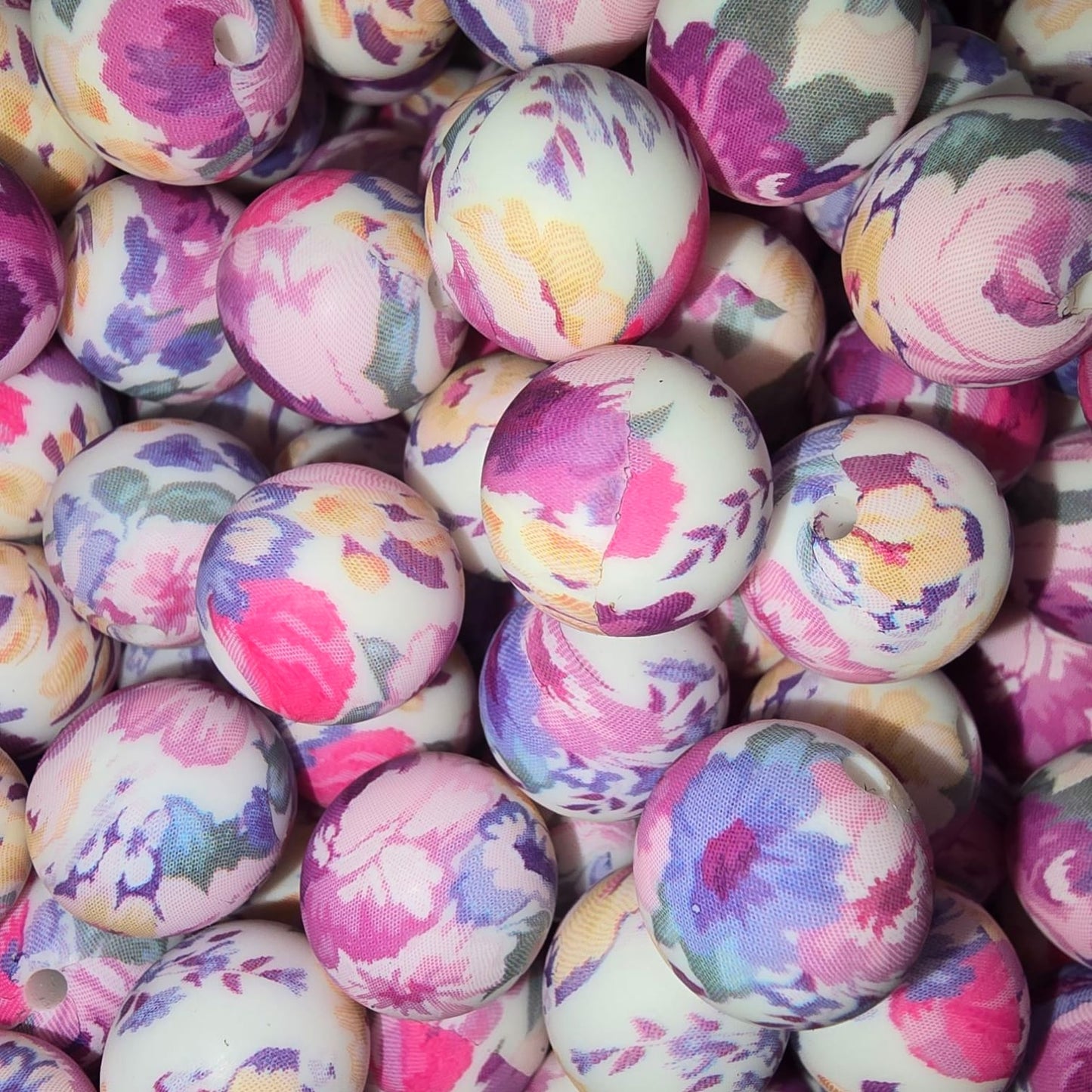 15mm Purple Roses Silicone Print Bead