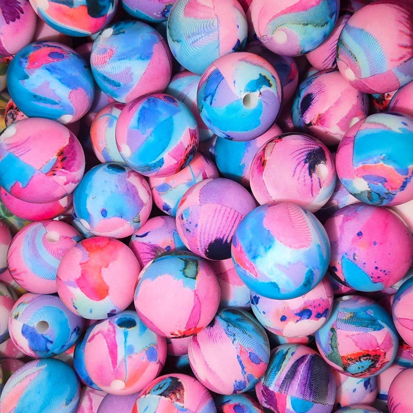 15mm Summer Fun Floral Silicone Print Bead