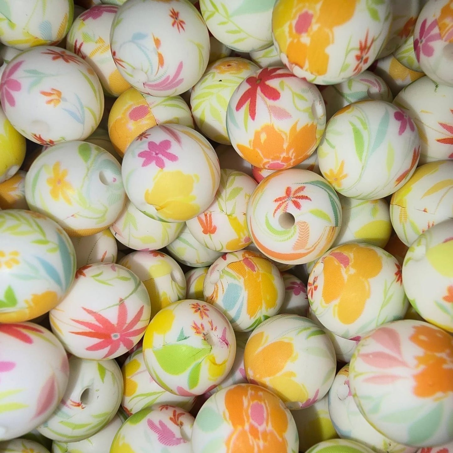 15mm Muted Spring Floral Silicone Print Bead