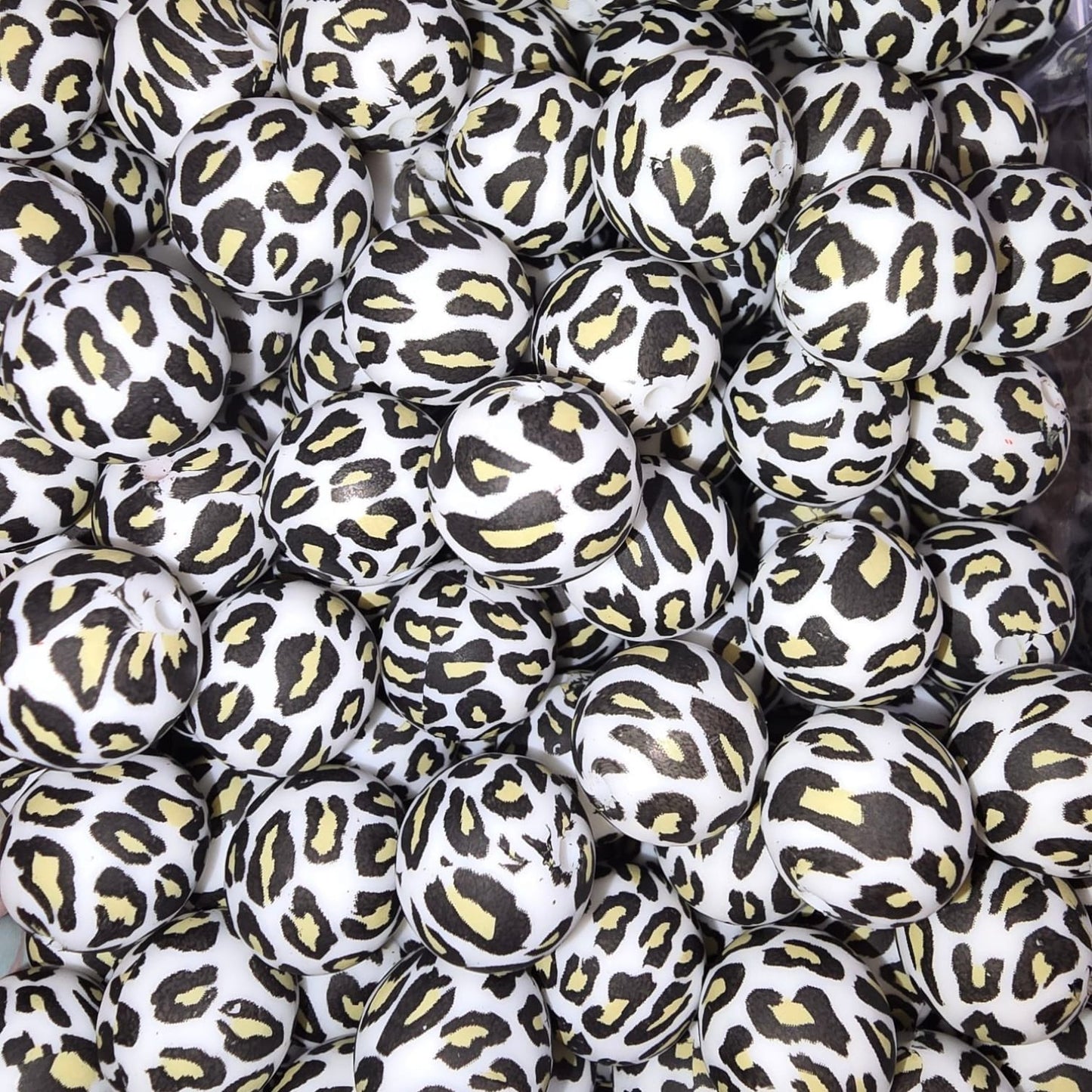 15mm Natural Leopard Silicone Print Bead