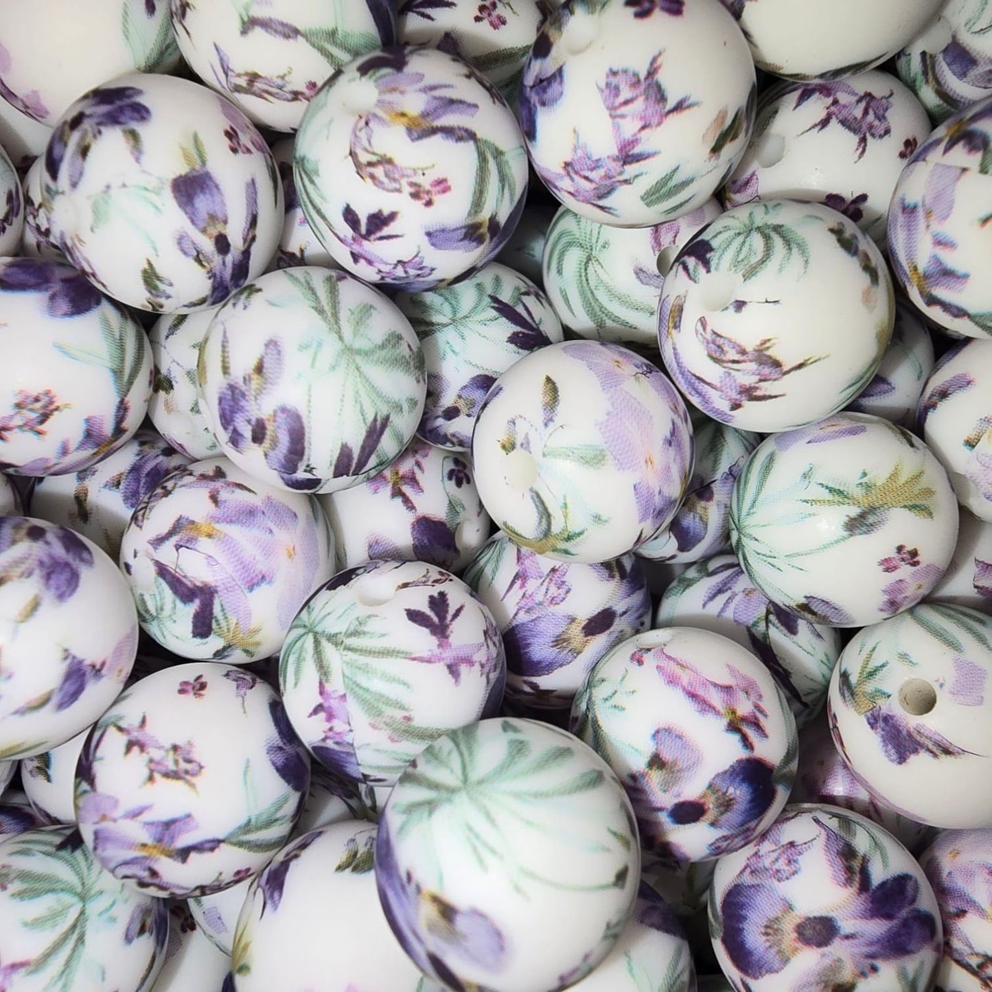 15mm Delicate Purple Floral Silicone Bead