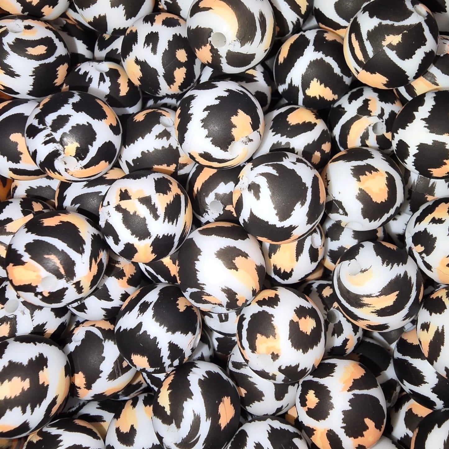 15mm Tan and Black Leopard Silicone Bead