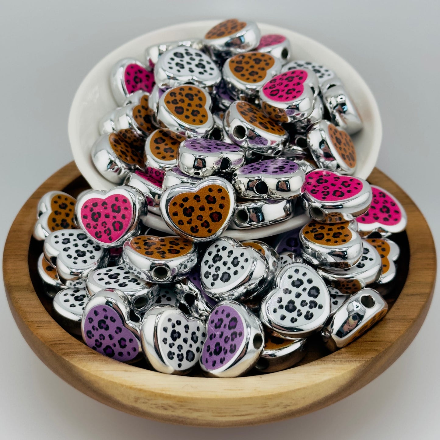16mm Acrylic Animal Print Hearts