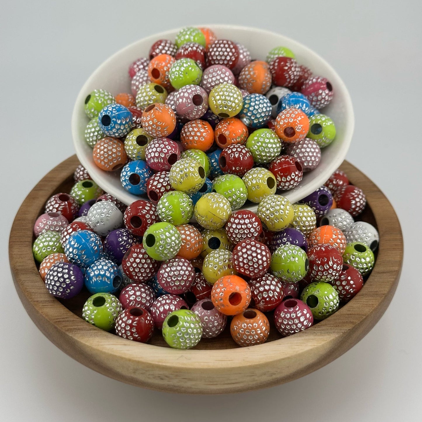 12mm Silver Polka Dot Acrylic Beads