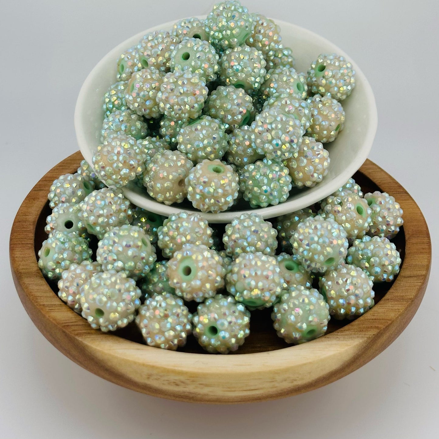 16mm Pearl Iridescent Rhinestone Acrylic Beads