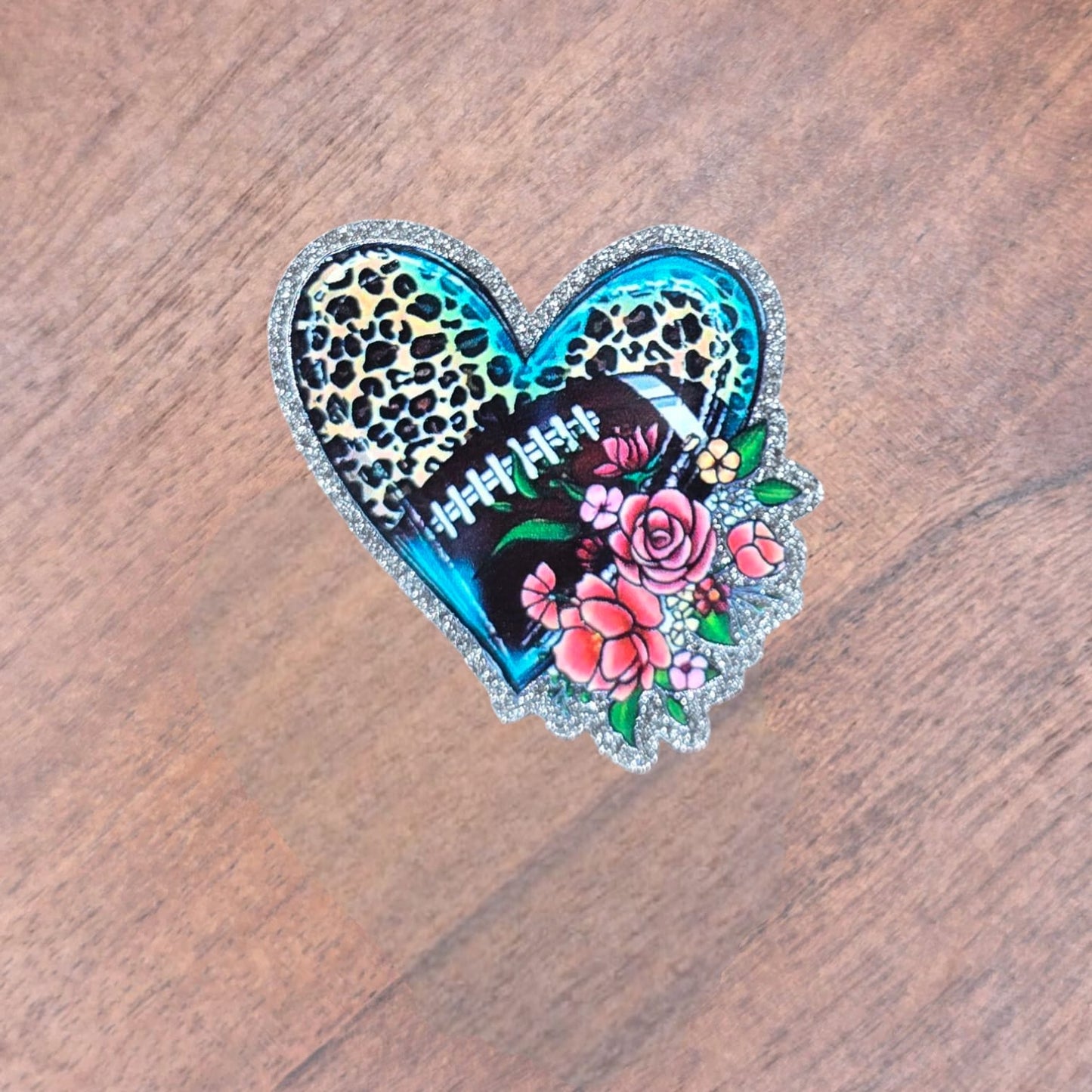 Leopard Football Heart Flatback