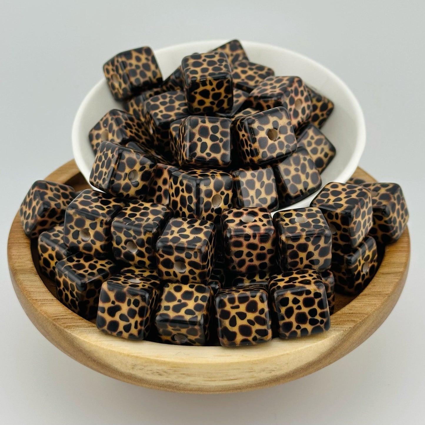 16mm Square Animal Print Acrylic Bead